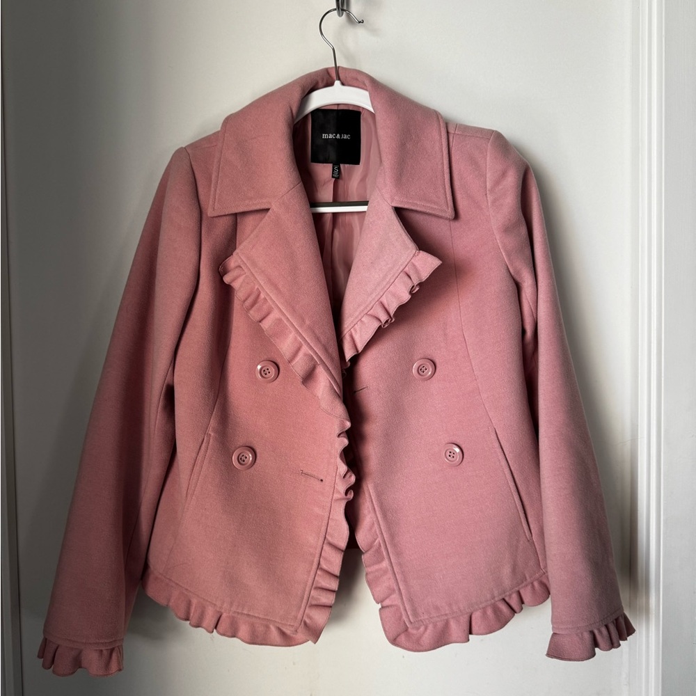 mac & jac Pink Ruffled Pea Coat
